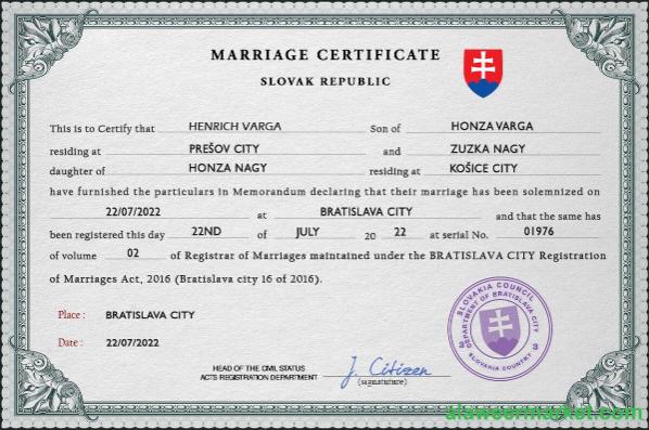 Slovakia marriage certificate PSD template